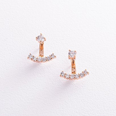 Серьги - джекеты в красном золоте (фианиты) с04110 №6