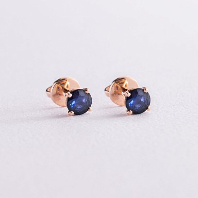 Золотые серьги - пусеты "Кэтрин" с сапфирами 23267 №3