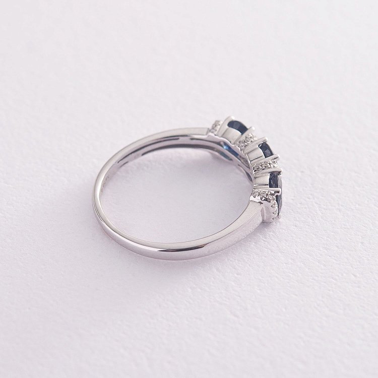 Золота каблучка з синіми сапфірами і діамантами R4493S від ювелірного магазину Онікс - 2