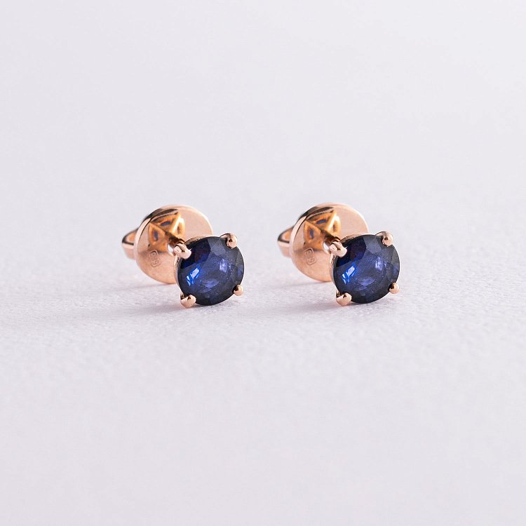 Золотые серьги - пусеты "Кэтрин" с сапфирами 23267 от ювелирного магазина Оникс - 2