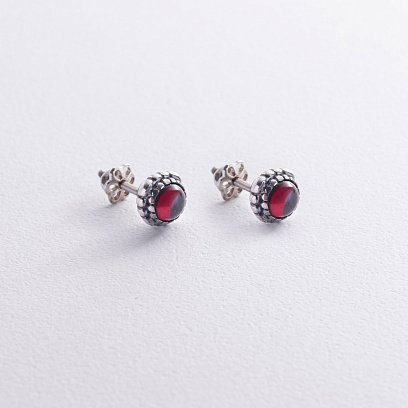 Срібні сережки - пусети (піроп) 122178