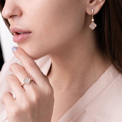 Сережки "Конюшина" в червоному золоті (фіаніти) с07632 №4