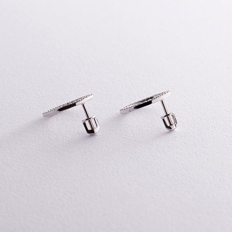 Сережки - пусети "Кругообіг" з фіанітами 1.6 см (біле золото) с08283 від ювелірного магазину Онікс - 7