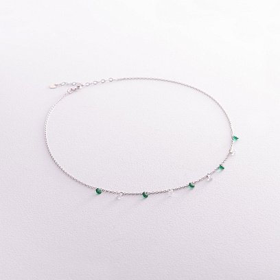 Кольє у сріблі (зелені та білі фіаніти) 181226
