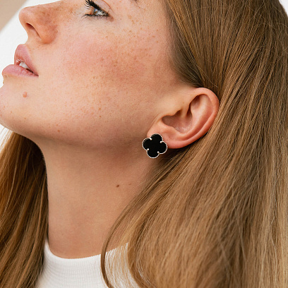 Серебряные серьги "Клевер" (оникс) 123422 №5