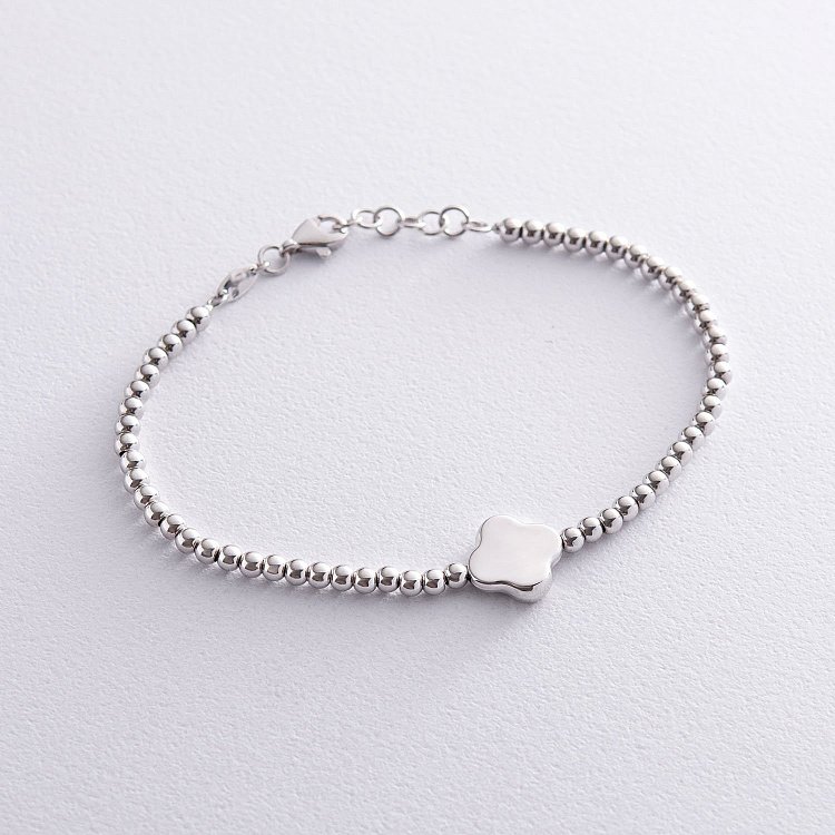 Кульковий браслет "Конюшина" з білого золота (гладкий) б04166g від ювелірного магазину Онікс