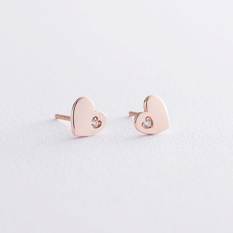 Золоті сережки "Сердечка" з фіанітами с06071 від ювелірного магазину Онікс - 5