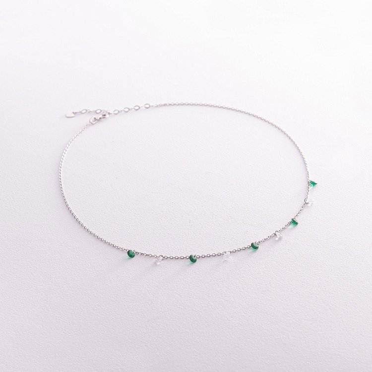 Кольє у сріблі (зелені та білі фіаніти) 181226 від ювелірного магазину Онікс