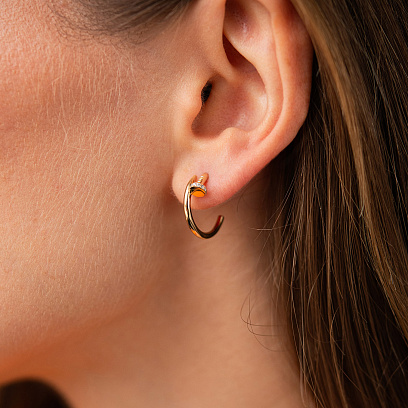 Серьги - пусеты "Гвоздь" в желтом золоте (фианиты) с09174 №6