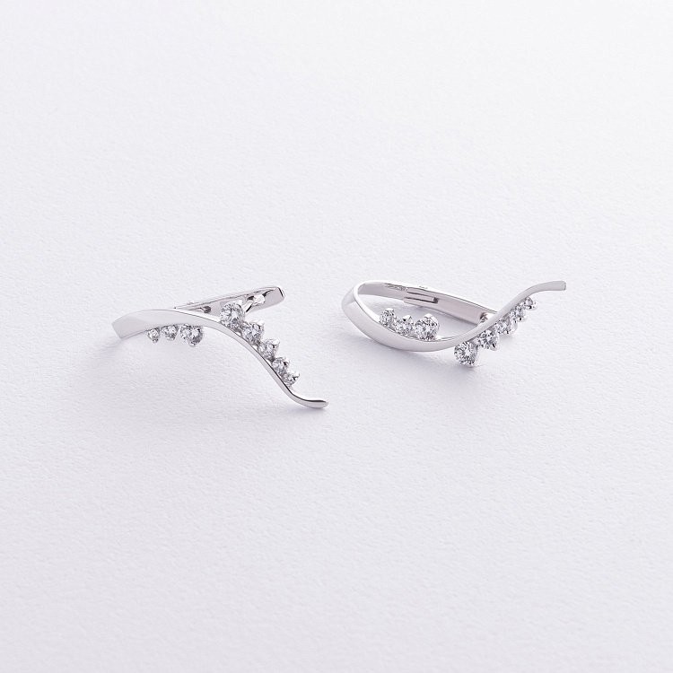 Серьги "Веточки" с фианитами (белое золото) с04335 от ювелирного магазина Оникс - 2