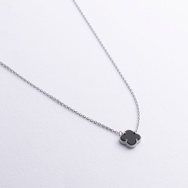 Срібне кольє "Конюшина" (синт. онікс) 128245 від ювелірного магазину Онікс - 2