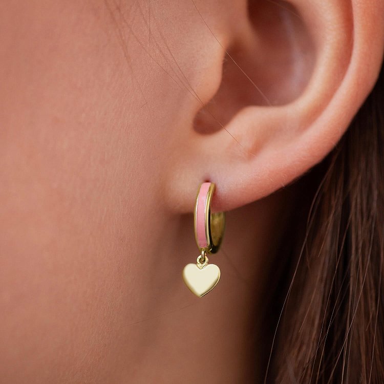 Дитячі золоті сережки "Сердечки" з рожевою емаллю с08115 від ювелірного магазину Онікс - 1