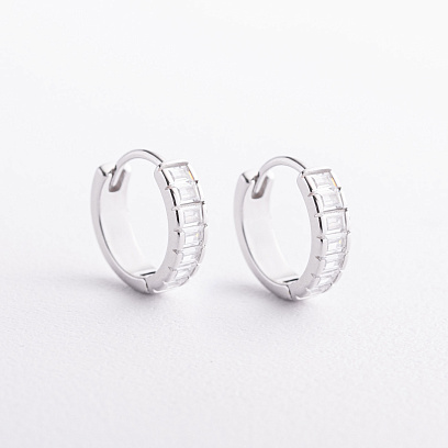 Срібні сережки - кільця з фіанітами 123557