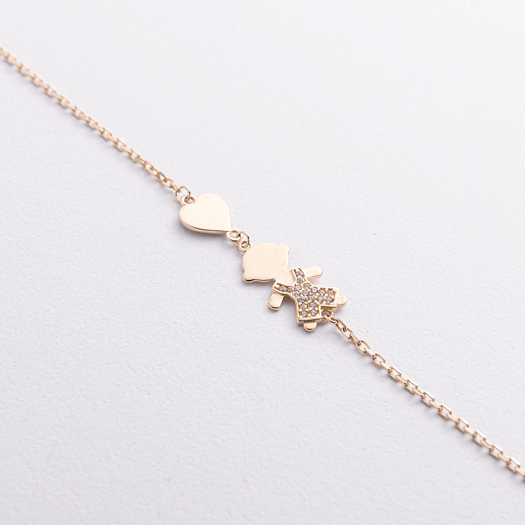 Браслет "Мальчик и сердечко" в желтом золоте (фианиты) б05654 от ювелирного магазина Оникс - 1