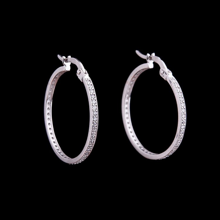 Серьги "Кольца" с фианитами из белого золота с03865 от ювелирного магазина Оникс