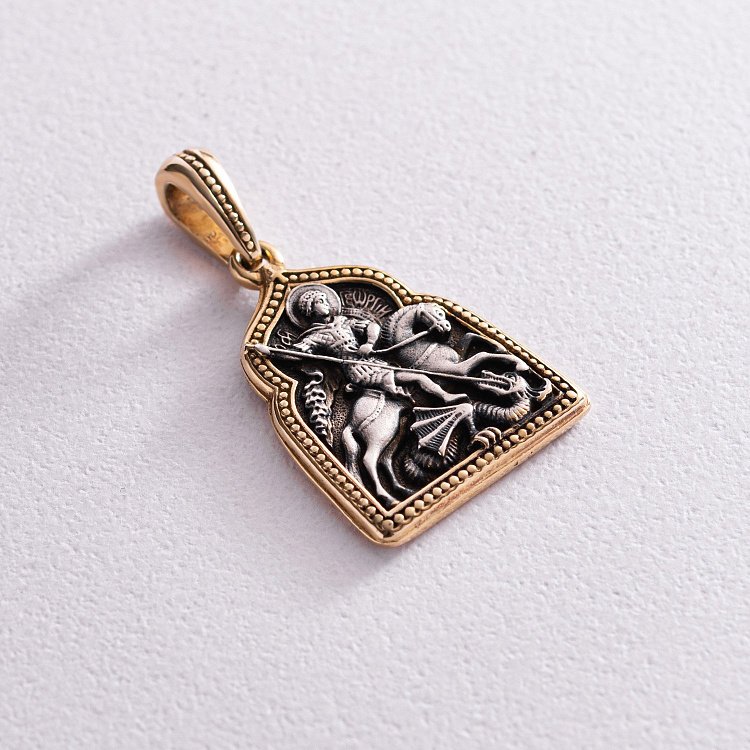 Срібна ладанка "Георгій Переможець" (чорніння, позолота) 132769 від ювелірного магазину Онікс - 3