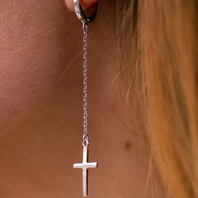 Серебряные серьги "Крестики" на цепочке 122816 №3