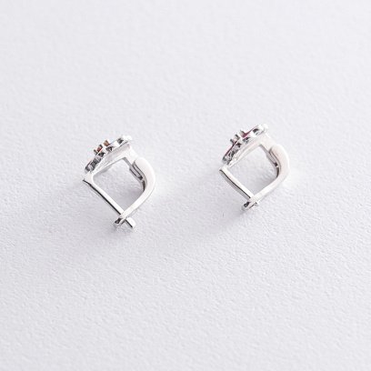 Детские серебряные серьги "Цветочки" (фианит, эмаль) 122709 №2