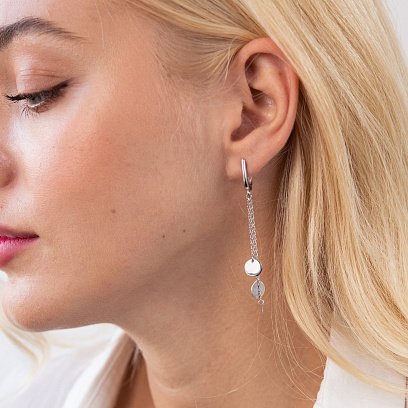 Срібні сережки "Монетки" на ланцюжку 123147 №4