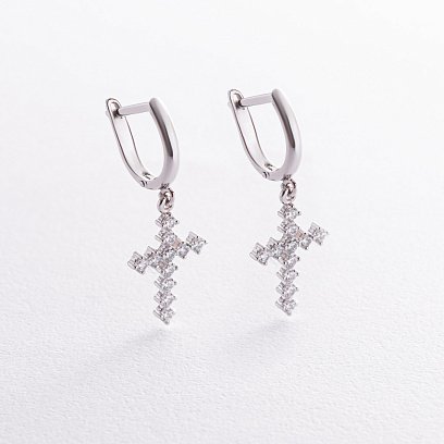Серьги "Крестики" с фианитами (белое золото) с08568