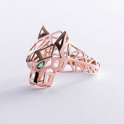 Кольцо "Пантера" в красном золоте (фианиты) к07036 №4