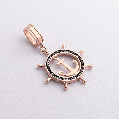 Кулон "Якорь" с черными фианитами (красное золото) п02744