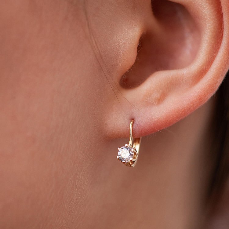 Золотые серьги с фианитами с05965 от ювелирного магазина Оникс - 3