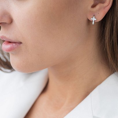 Серебряные серьги "Крестики" с эмалью 122851 №8