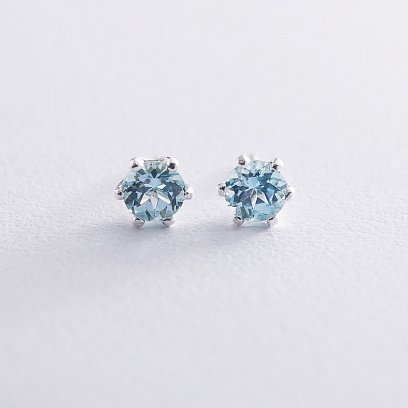 Серебряные серьги - гвоздики с синтетическим топазом 121980