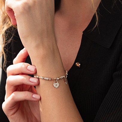 Золотий браслет "Сердечко з ключиком" (фіаніт) б04007 №6