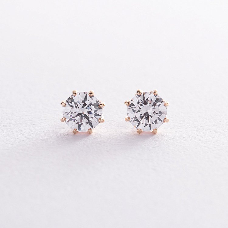 Серьги - пусеты с фианитами (желтое золото) с08301 от ювелирного магазина Оникс