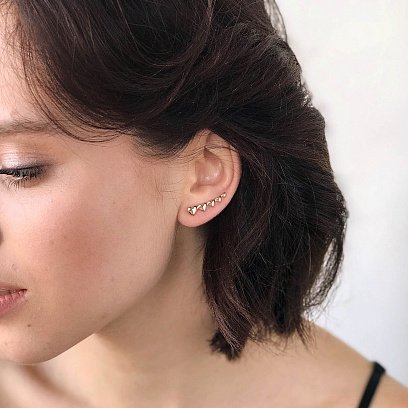 Золотые серьги - клаймберы с сердечками с05945 №3