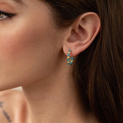 Срібні сережки - кільця з блакитними і жовтими фіанітами OR126610 №4