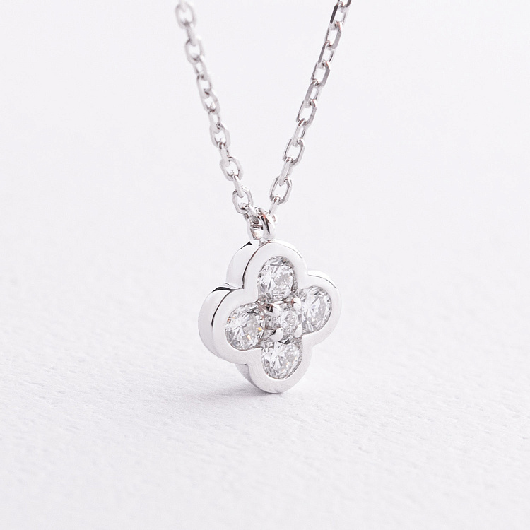 Колье в белом золоте "Клевер" (бриллианты) колб0196mi от ювелирного магазина Оникс - 1