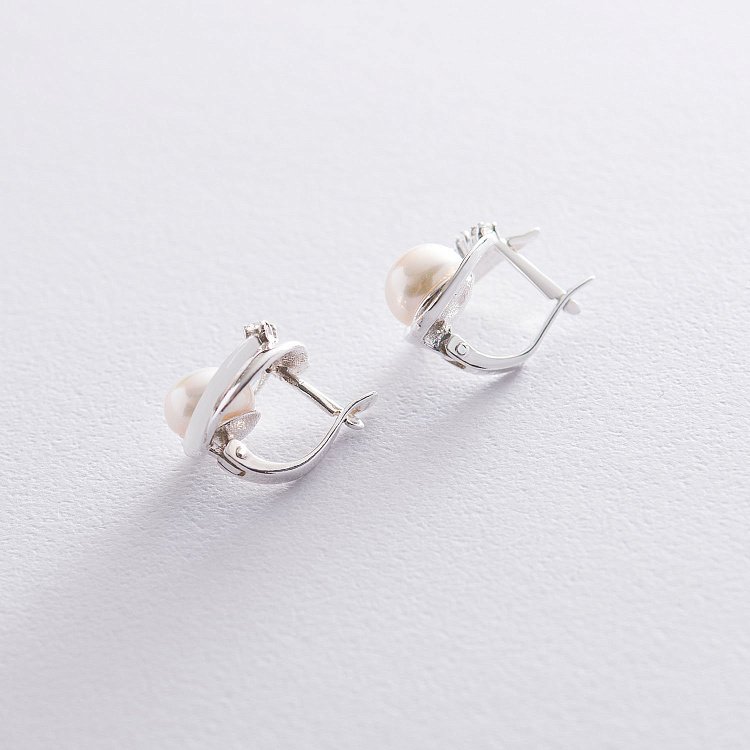 Серьги (культ. пресн. жемчуг, фианит) 12841 от ювелирного магазина Оникс - 2