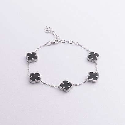 Серебряный браслет "Клевера" с ониксом 141648