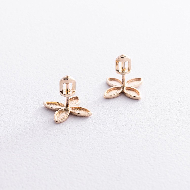 Сережки - пусети "Конюшина" в жовтому золоті с08480 від ювелірного магазину Онікс - 4