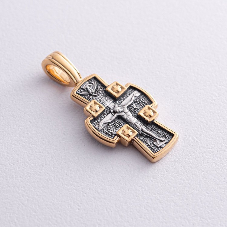 Срібний хрестик з позолотою "Розп'яття Господнє. Ангел охоронець" 131459 від ювелірного магазину Онікс - 3