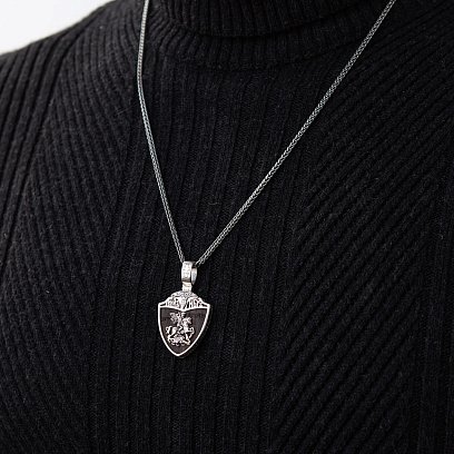 Серебряный кулон "Св. Георгий Подебедоносец" с эбеновым деревом 974 №9