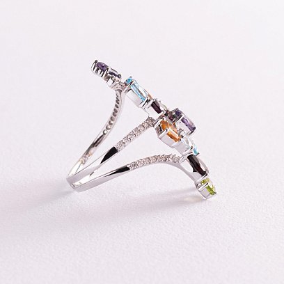 Золотое кольцо (бриллианты, альмандин, аметист, топаз голубой, аквамарин, пироп, цитрин, хризолит)  к661A1 №5