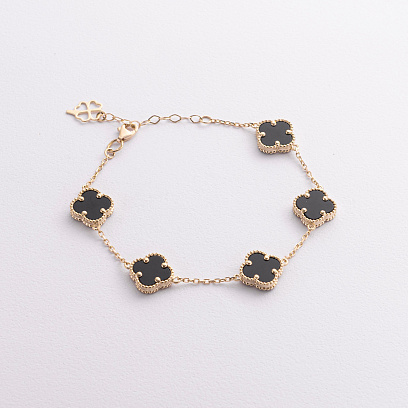 Браслет "Клевера" с ониксом (желтое золото) б05738