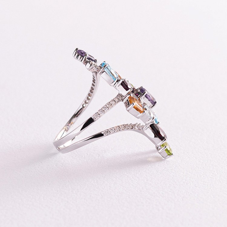 Золотое кольцо (бриллианты, альмандин, аметист, топаз голубой, аквамарин, пироп, цитрин, хризолит)  к661A1 от ювелирного магазина Оникс - 4