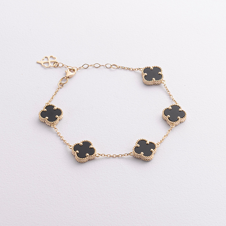 Браслет "Клевера" с ониксом (желтое золото) б05738 от ювелирного магазина Оникс