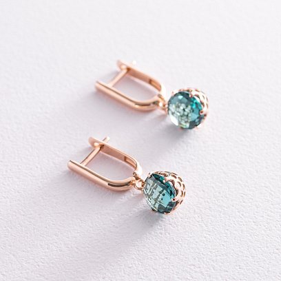 Сережки у червоному золоті (зелений кварц) с4748кв №5