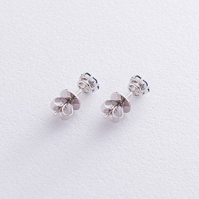 Золотые серьги-гвоздики "Цветок" с бриллиантами и сапфирами сб0096lg №3