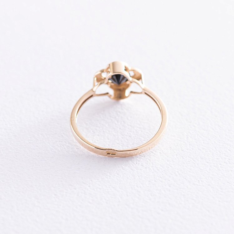 Кольцо "Клевер" с черным фианитом (желтое золото) к05259 от ювелирного магазина Оникс - 2