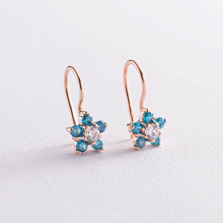 Сережки дитячі золоті "Квіточки" (фіаніт) с01243 від ювелірного магазину Онікс