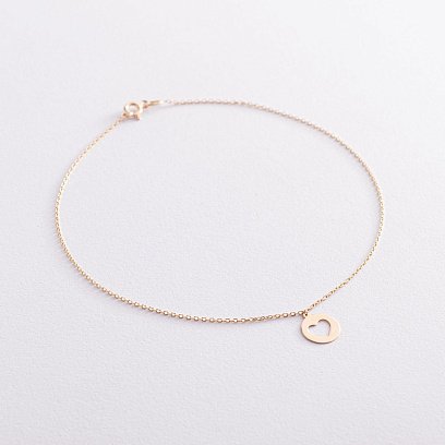 Золотий браслет "Сердечко" на ногу б04792