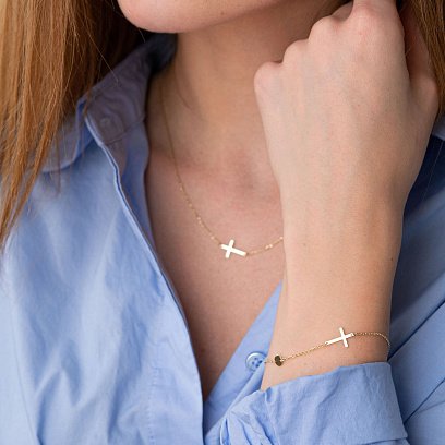 Браслет з хрестиком в жовтому золоті 820154М №2