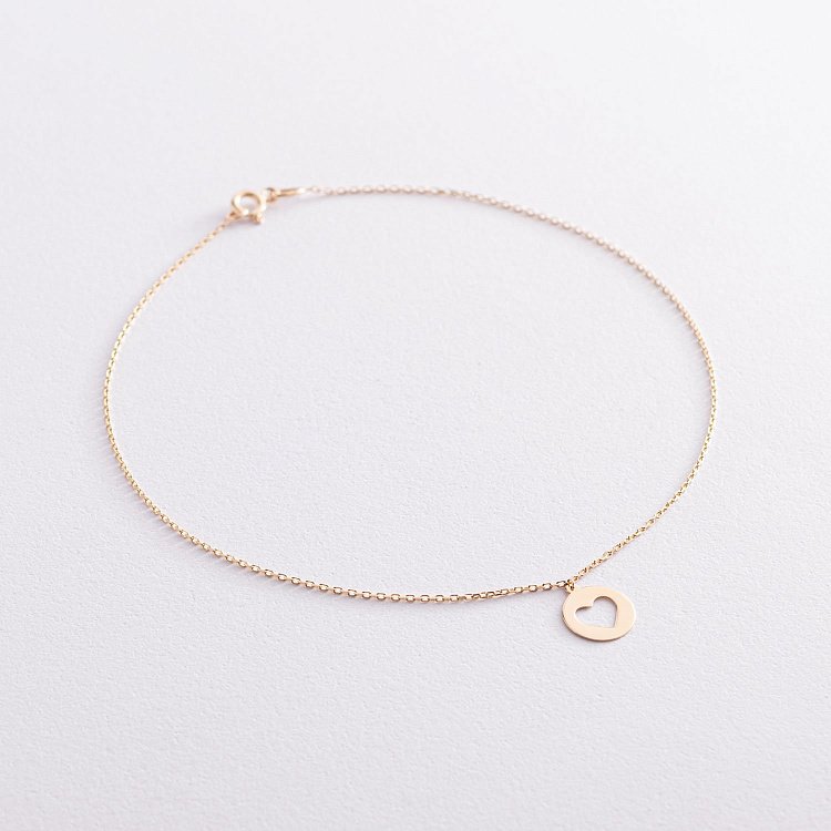 Золотий браслет "Сердечко" на ногу б04792 від ювелірного магазину Онікс